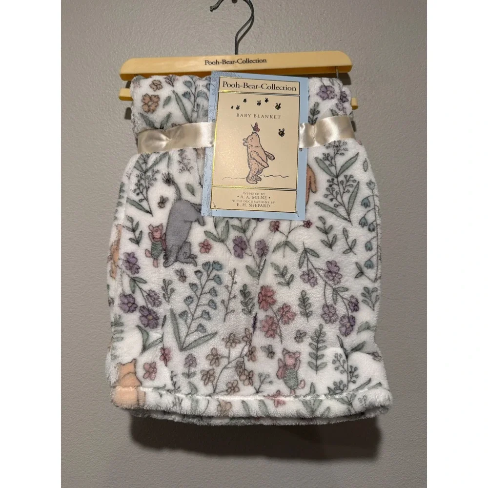 Pooh Bear Collection Classic Floral Baby Blanket Winnie Eeyore Piglet 30x40 NEW